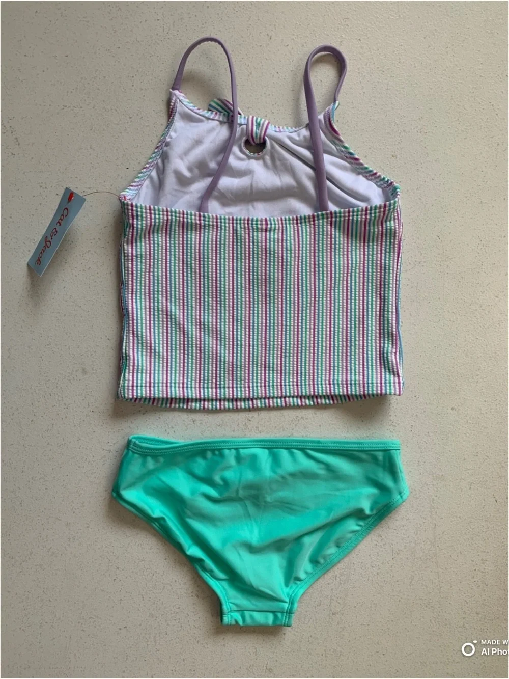 Cat & Jack Girls Purple Green Stripe Tankini Bikini Set Size Small NWT Beach